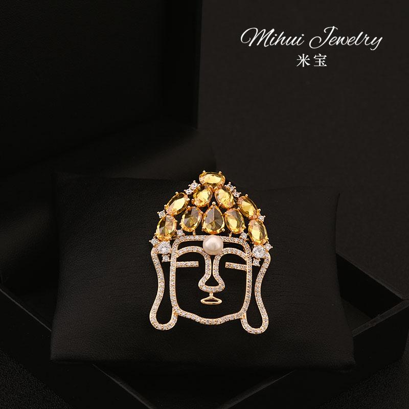 ジャケット メンズ ブローチ おしゃれ 服装飾 美しい 中華風 ブローチ クリスタル 仏 頭 スーツ コサージュピン 襟 バッジ