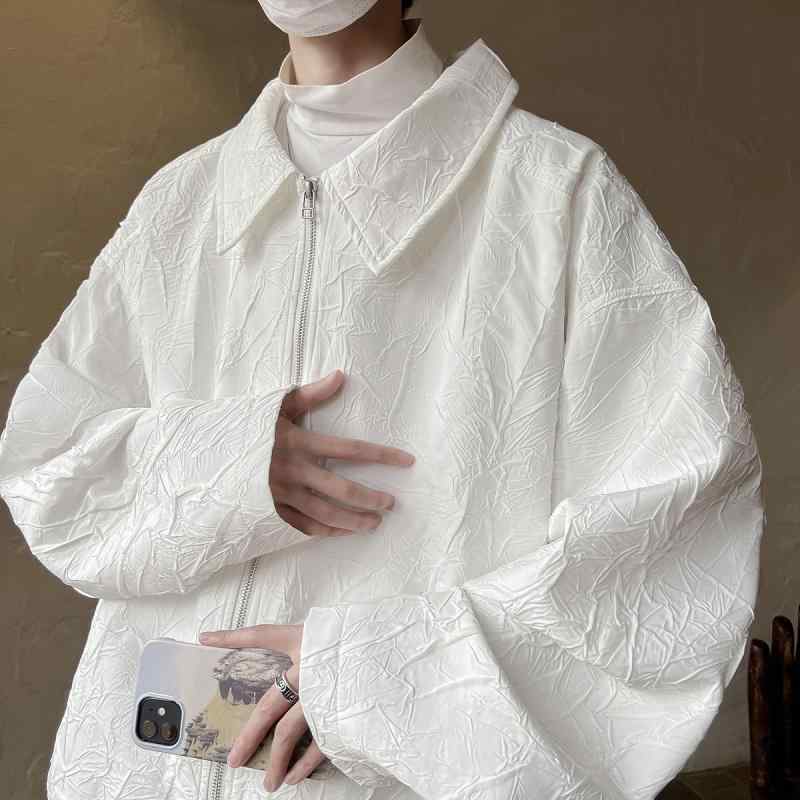 ジャケット メンズ おしゃれ 韓国人 デザイナー ショート 白衣 立体 しわ