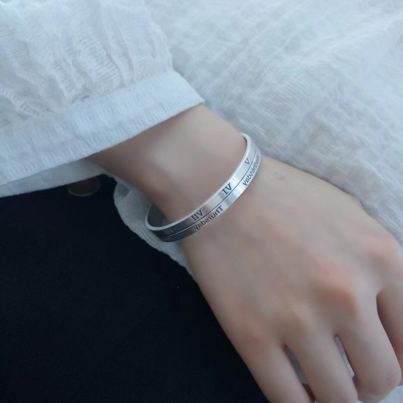 韓国 S925 スター リング シルバーモック ブレスレット レトロ 英語 ローマ 数字 オープニング シルバー レディース アクセサリー