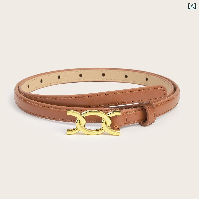 ベルト レディース 細ベルト メンズ ユニセックス シンプル カジュアル 快適 普段着 オールシーン ベルト 薄手 装飾 革 レザー 夏 ゴールド バックル ジーンズ 通 バンド 飾り