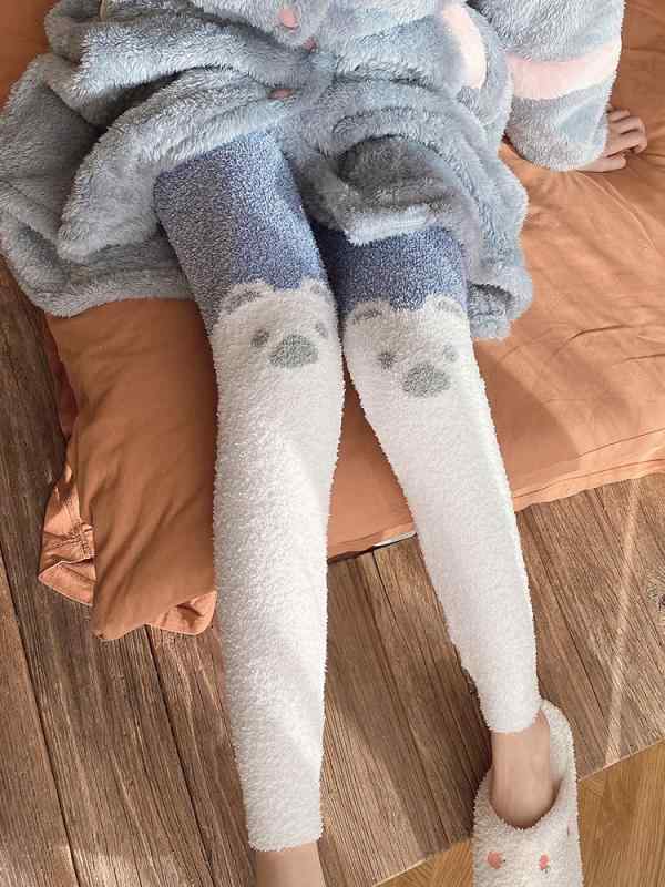 レギンス 秋冬 ソフト ハイウエスト パンツ 暖かい かわいい ぬいぐるみ 暖かい 宮殿 サンゴ フリース ホーム レディース