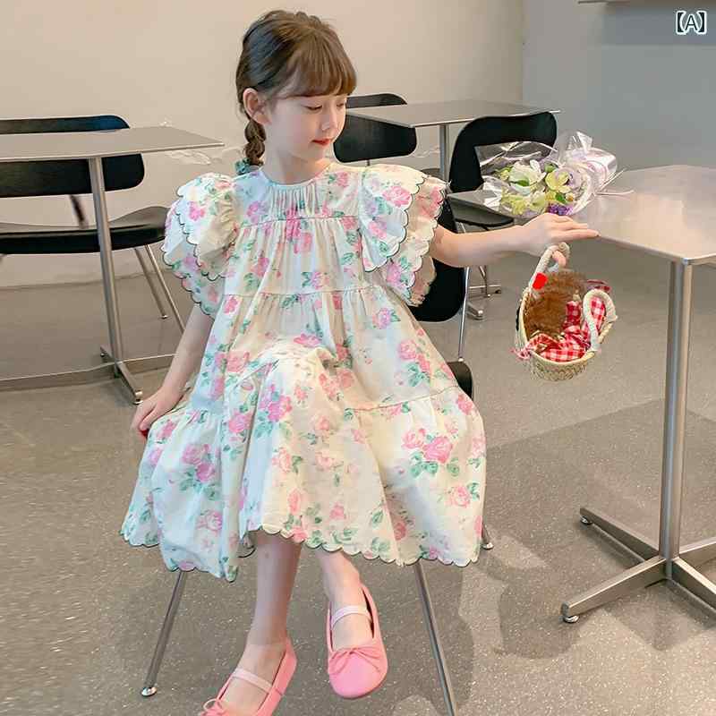 ワンピース かわいい 女の子 ガールズ サマー ドレス 韓国 西洋 ファッション 中型大 子供 ホリデー 花 プリンセス