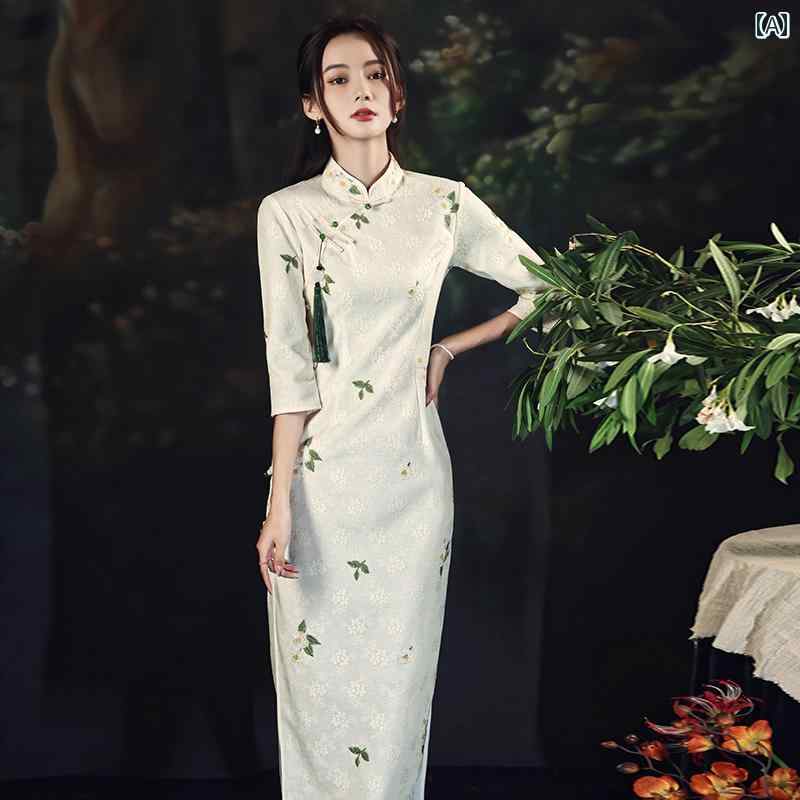 レディース 夏 チャイナ ドレス コスプレ パフォーマンス 撮影 衣装 ロング フレッシュ レース 長袖 ハイエンド ガールズ 春