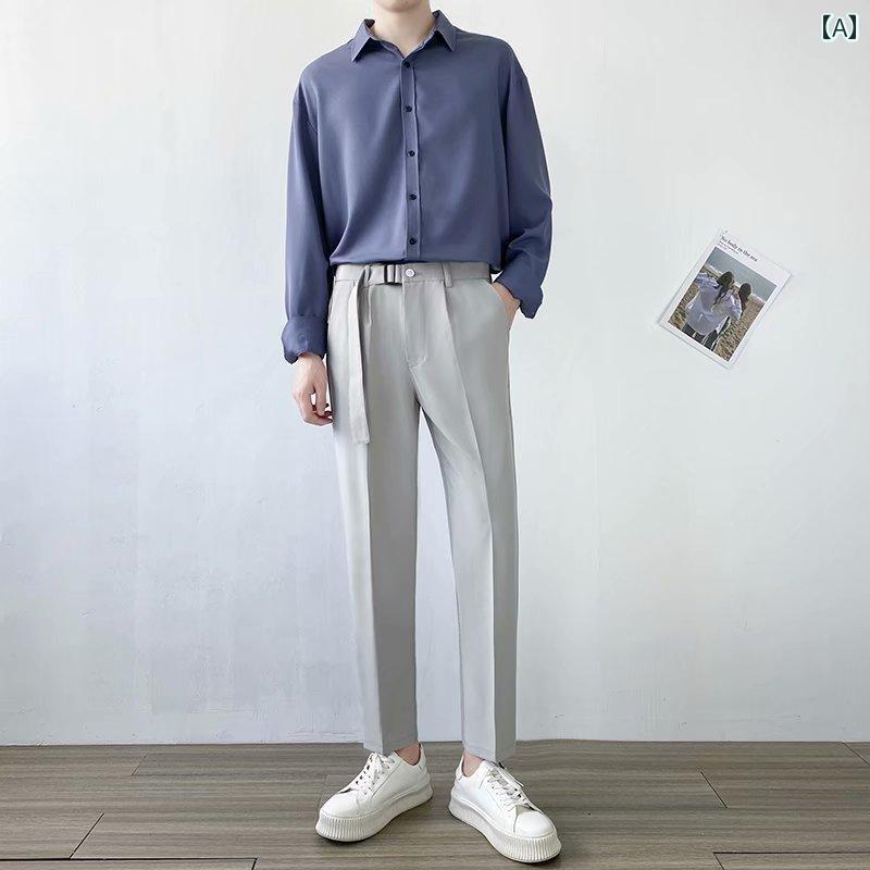 メンズ カジュアル パンツ スラックス 九分丈 おしゃれ 軽量 大人 スーツ 春秋 韓国 スリム ドレープ ビジネス ストレート