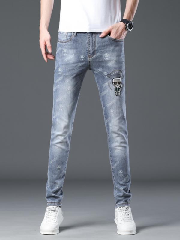 ジーンズ メンズ 秋冬 豪華感 刺繍 デニム 快適 着痩せ カジュアル ロング パンツ メンズ パンク オールシーズン通