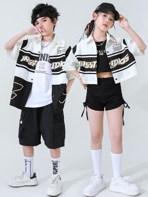 子供 ヒップホップ 男の子 短丈 トップス 女の子 セットアップ コーデ ダンサー パフォーマンス カジュアル ファッション キッズ シャツ ペアルック