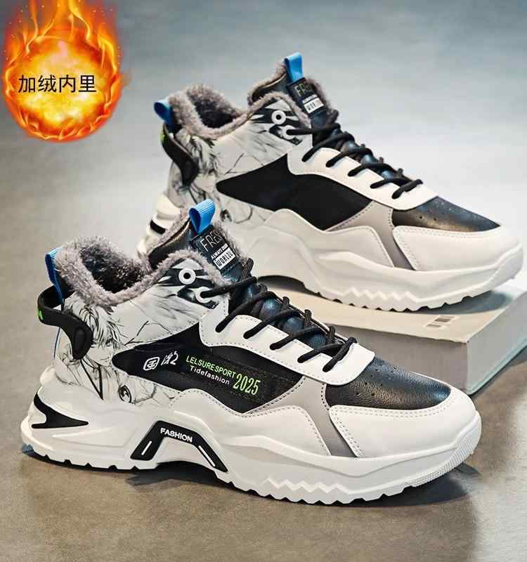 メンズ 冬 カジュアル シューズ ベルベット 厚手 暖かい スポーツ ジュニア 中学生 レザー 表面 防水