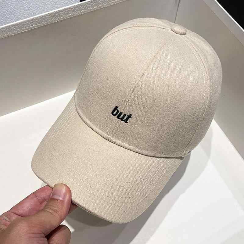 秋 冬 カジュアル ウール キャップ 韓国 刺繍 文字 野球帽 女性 男性 シンプル ピーク キャップ