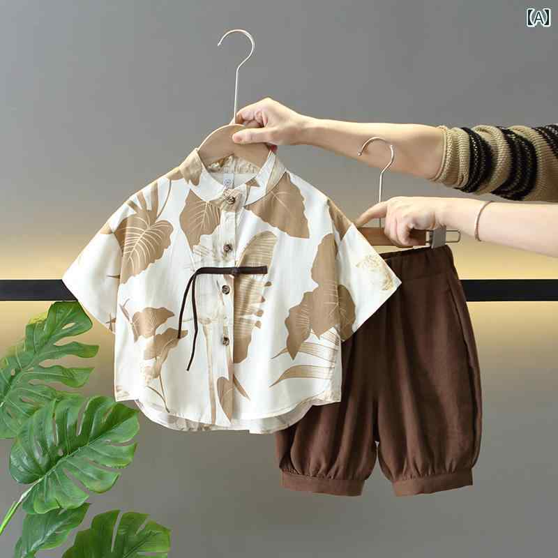 여름 한복 아동복 옷 민족 의상 귀여운 COS 차이니즈 스타일 소년 중화 한복 여름 셔츠 반소매 정장 아기 당나라