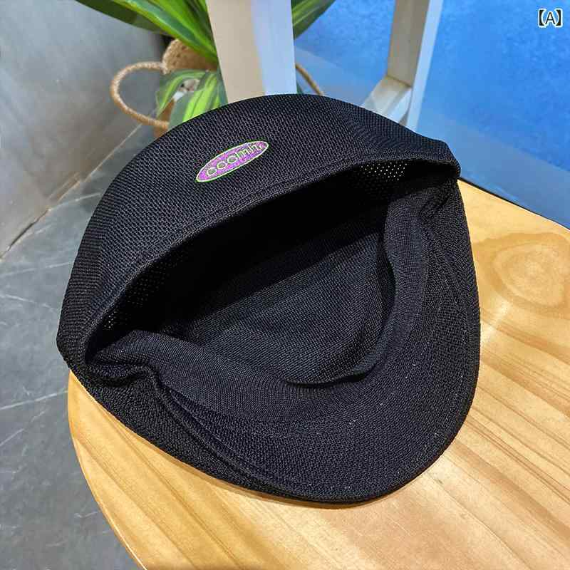 黒 ベレー 帽 レディース 春夏 和風 刺繍 文字 薄手 通気性 帽子 レジャー メッシュ ブラック イエロー カーキ ベージュ ピンク