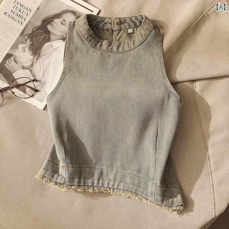 レディース デニム タンクトップ モテ服 セクシー お腹見せ おしゃれ トップス 韓国 イベント フェス 普段着 ダンス 衣装 アウトドア レジャー デート アップ 映え