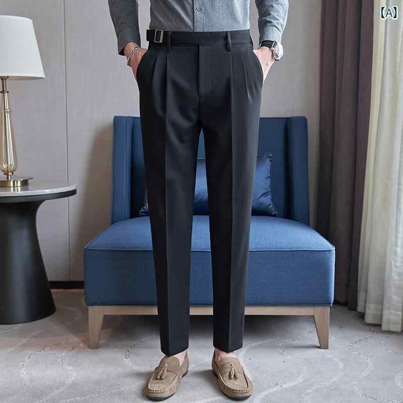 Rakuten - スラックス 通勤 ナポリ パンツ メンズ 春 豪華感 ビジネス ハイウエスト カジュアル ストレート ロング スリムフィット