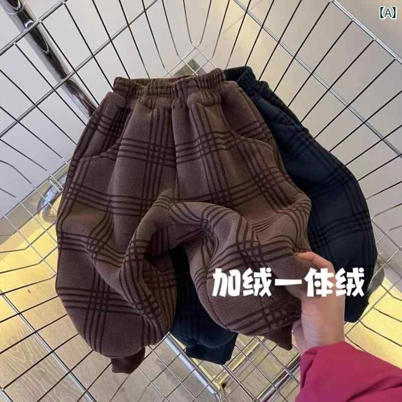 パンツ 冬 ペア オーストリア ベルベット 文学 チェック柄 ストライプ 厚手 秋冬 暖かい 子供 レギンス..