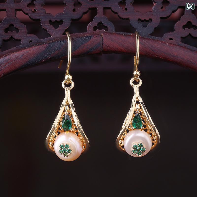 レディース ピアス おしゃれ 耳飾り 中華風 ジルコン サマー パール フレンチ レトロ 精巧 イン