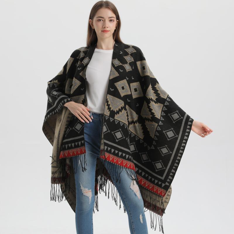 レディース ショール スカーフ ヴィンテージ エスニック ショール ケープ マント 旅行 写真撮影 幾何学的 スプリット ショール エスニ..