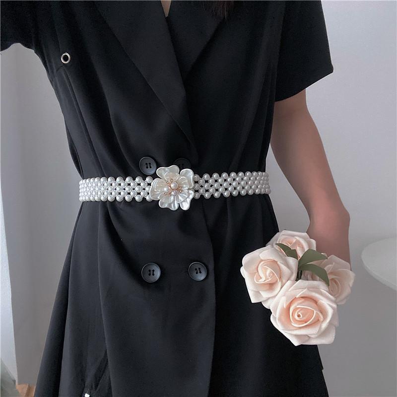 シャツ レディース ベルト おしゃれ ウエストバンド フレンチローズ 花びら パールベルト 女性用 伸縮..