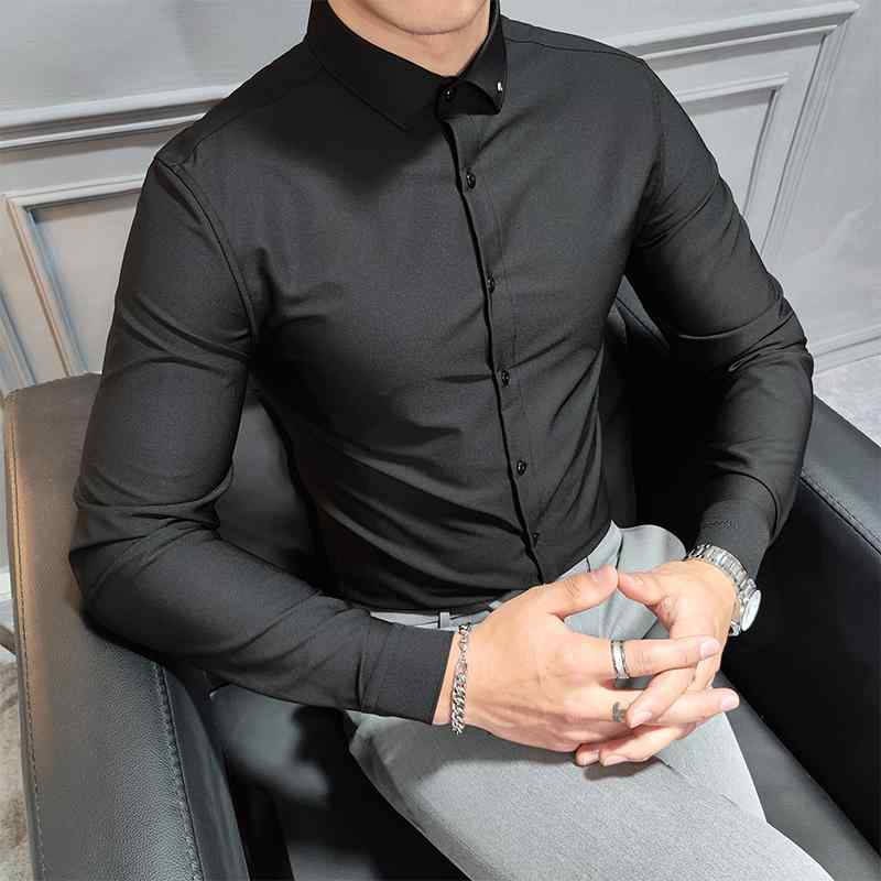 シャツ メンズ 春 カジュアル 長袖 ストレッチ シームレス アイロン 不要 ビジネス 紳士 シルキー 高級感