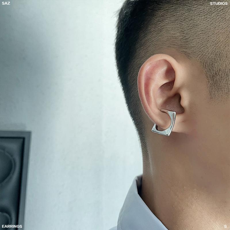 イヤークリップ メンズ アクセサリー 韓国 デザイナー ピアスし クール スクエア イヤリング チタン鋼 ..