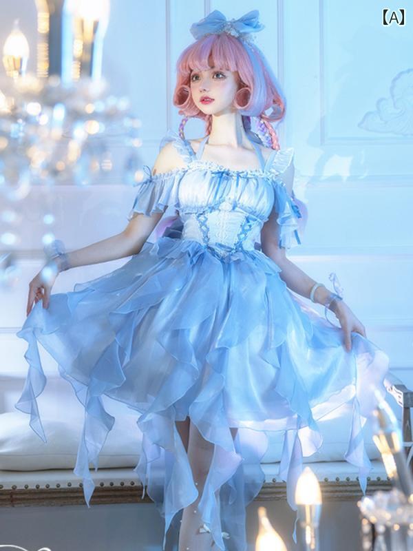 甘ロリ 姫ロリ レディース ファッション ガーリー ロリータ 本格 プリンセス エレガント ウェディング 夏 ドレス ワンピース かわいい