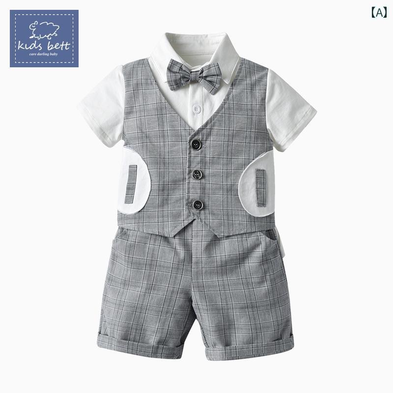 ドレス ベビー キッズ セットアップ かわいい 幼児服 ボーイズ サマー スーツ ベスト 2 ピース スーツ 幼児 1歳 誕生日 100日