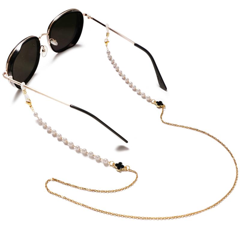 メガネ チェーン 四つ葉 花 マスク ストラップ ネック チタン鋼 落下防止 あせ 防止 サングラス アクセ..