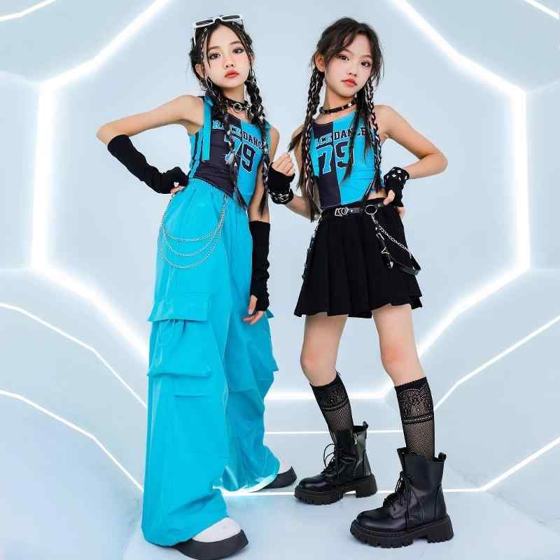 子供服 女の子 タンクトップ へそ出し パンツ ミニスカート コスチューム バンド ダンス ヒップホップ ..