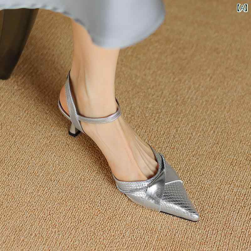 レディース 夏 ミュール おしゃれ フォーマル パーティー 女性用 シルバー 尖った つま先 サンダル フェアリー アウター 高級感 ハイヒール スティレット ヒール スカートに合う