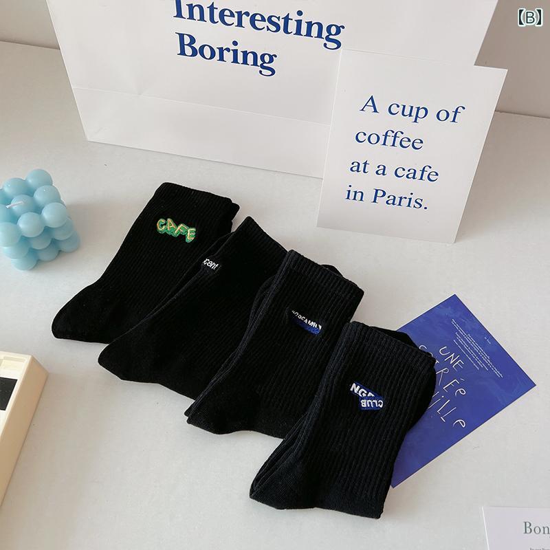 セキュアデポのレディース 靴下 白 刺繍 文字 ソックス ミドル カーフ 綿 ストリート スポーツ 学生 吸湿発散性 オールシーズン｜アングル3