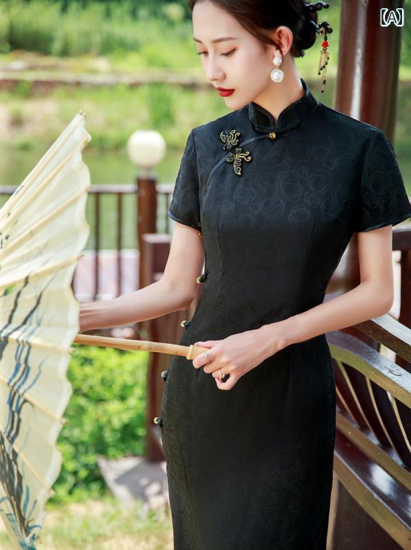 チャイナドレス レディース パフォーマンス 撮影 薄手 チャイナ エレガント シンプル レトロ 中華風 民族衣装 パーティドレス