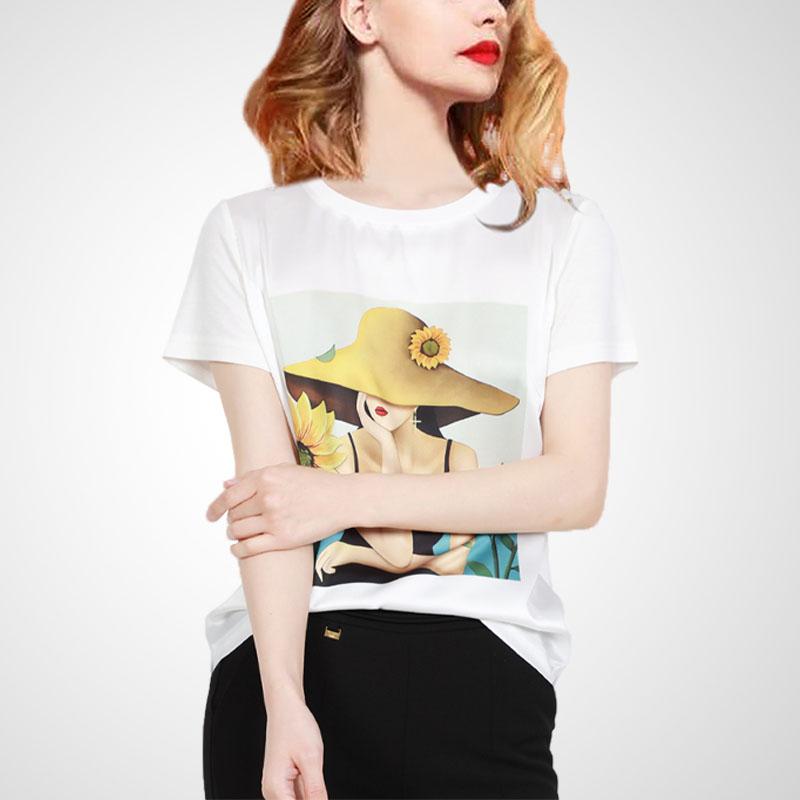 レディース 夏 シャツ 半袖 カジュアル トップス おしゃれ ユニーク フロント プリント シンプル 個性 ラウンドネック スタイリッシュ