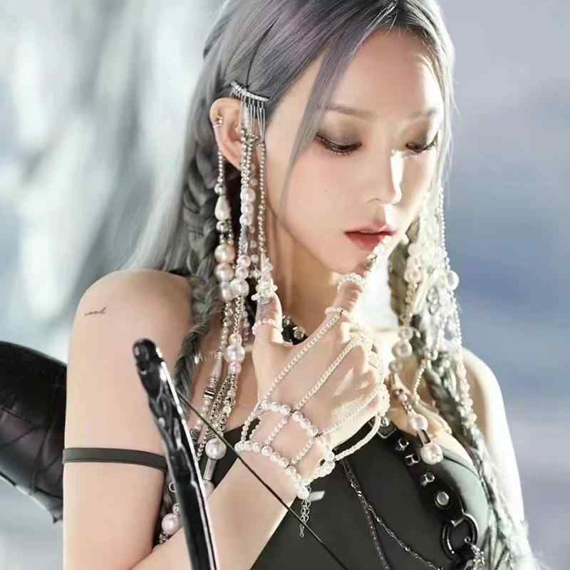 レディース ヘア アクセサリー コスプレ サブカル おしゃれ かわいい ロング パール タッセル ヘッド バンド レディース 豪華感 装飾 撮影 韓国 カチューシャ
