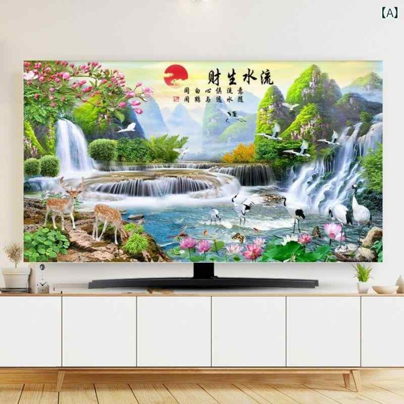 テレビダストカバー クロス 液晶TVカバー 布 生活品 おしゃれ インテリア 吊り下げ 防塵 中国風景画
