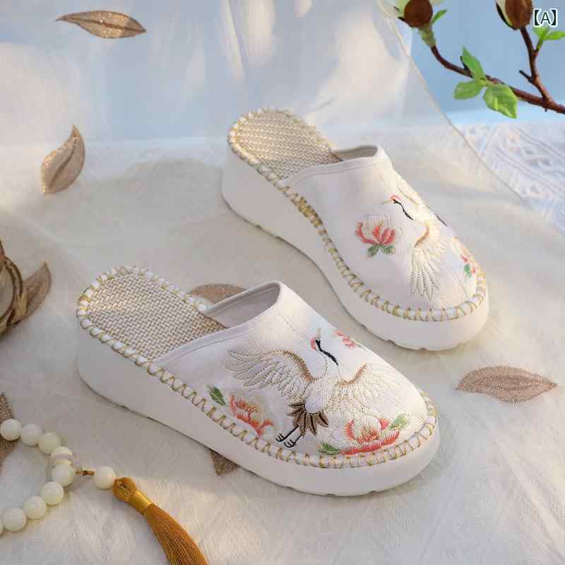 レディース スリッパ ミュール フラット おしゃれ 履きやすい 古風 布靴 刺繍 ホーム 厚底 エスニック 女性(4)