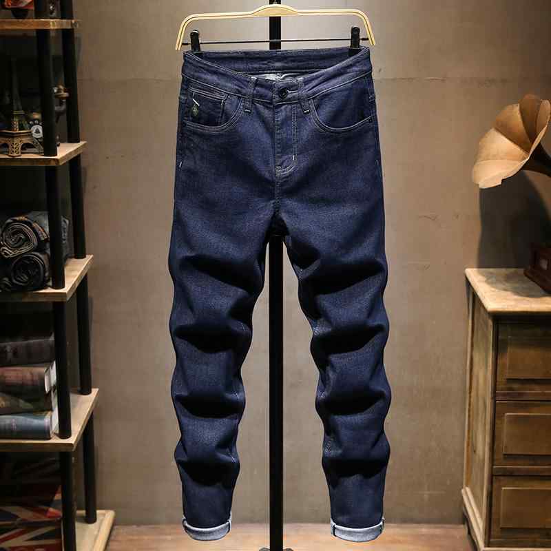 デニムパンツ ジーパン 春夏 男性用 薄手 ジーンズ ダーク ブルー スリムフィット 若々しい 弾性 ズボン マイクロ