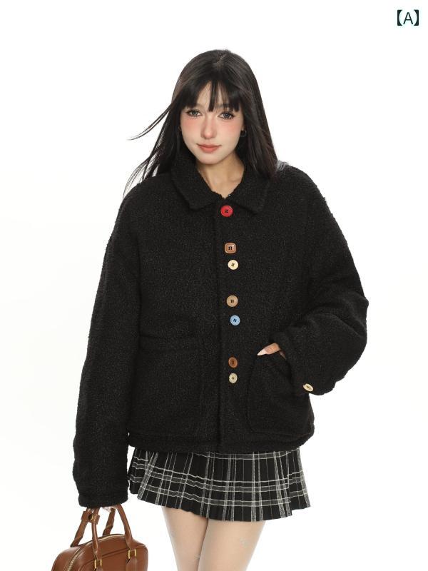 Square Neck - セーター トップス レディース ウール ボタン ストリート ポケット付 冬 スクエアネック シングルブレスト 長袖 ブラック 大人かわいい 暖かい カジュアル ニット