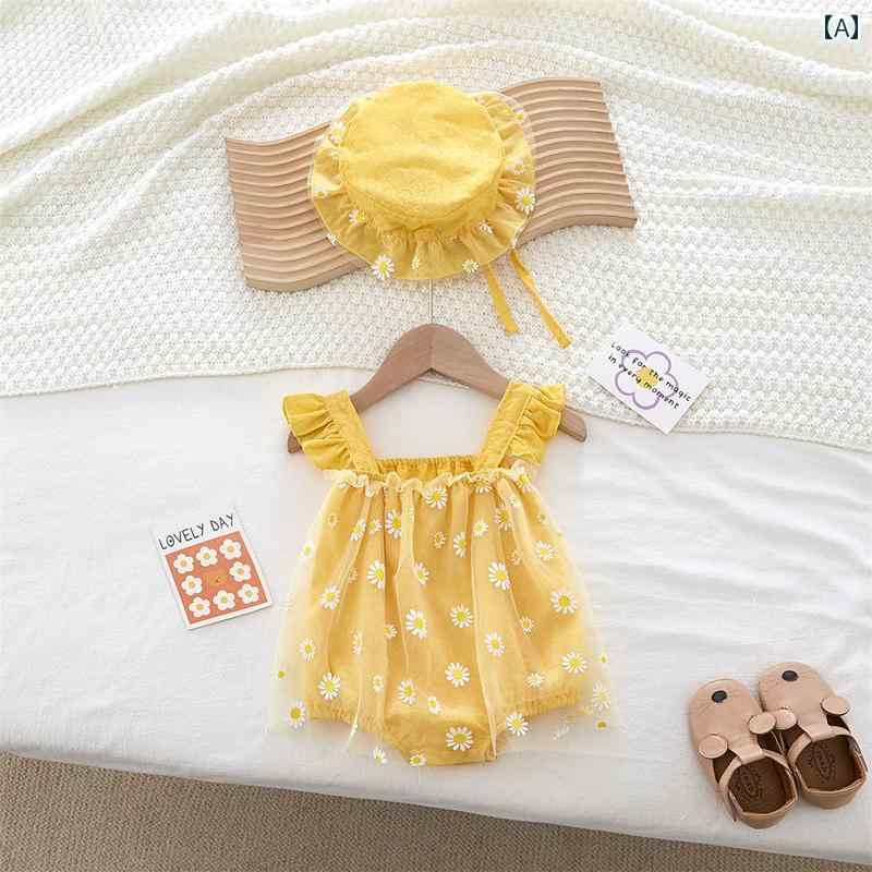 ドレス ロンパース ベビー 夏服 ジャンプ スーツ かわいい 赤ちゃん サマー スタイル 女児 プリンセス 生後1ヶ月 サスペンダー ベルト 帽子 スーツ