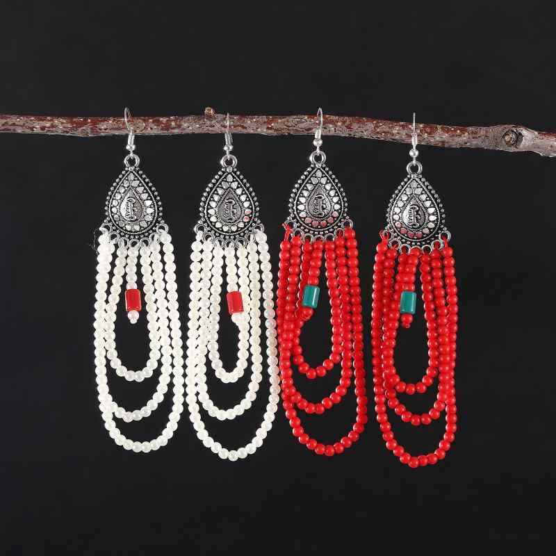ピアス アクセサリー レディース モンゴル ファッション おしゃれ エスニック ドロップ レトロ 装飾 アクリル ビーズ