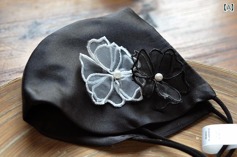 レディース ファッション アクセサリー マスク 日焼け防止 刺繍 中国 オフホワイト ブラック 通気性