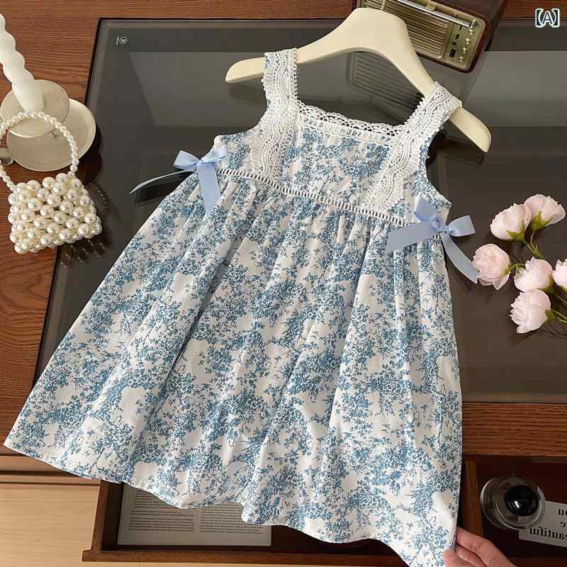 Rakuten - 夏 ワンピース キッズ サマードレス かわいい 子供服 幼児 女の子 サスペンダー ドレス スタイル 子供 薄手 花柄 スカート ベスト