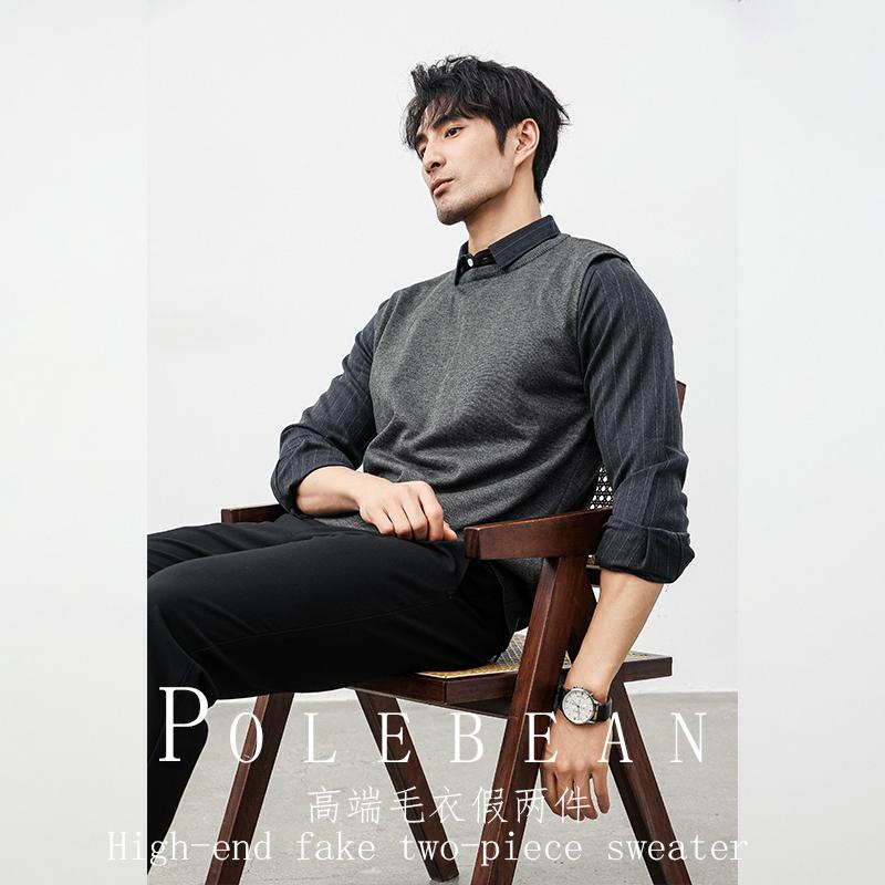 Rakuten - シャツ メンズ 秋 冬 暖かい フェイク ツーピース セーター ビジネス セーター トップス インナー 襟 裏起毛