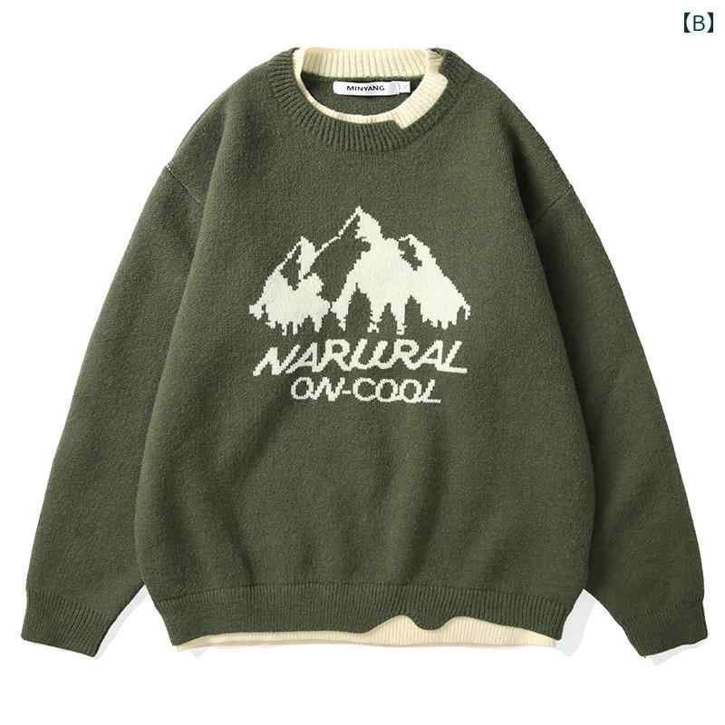 メンズ 秋冬 長袖 厚手 ニット トップス セーター レイヤード カジュアル おしゃれ 大きめサイズ ストリート 着やい 動きやい 快適 レジャー アウトドア ワーク