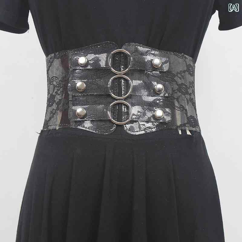 コルセット レディース レトロ レース ベルト 装飾 ドレス 透け感 ブラック ホワイト ウエストゴム