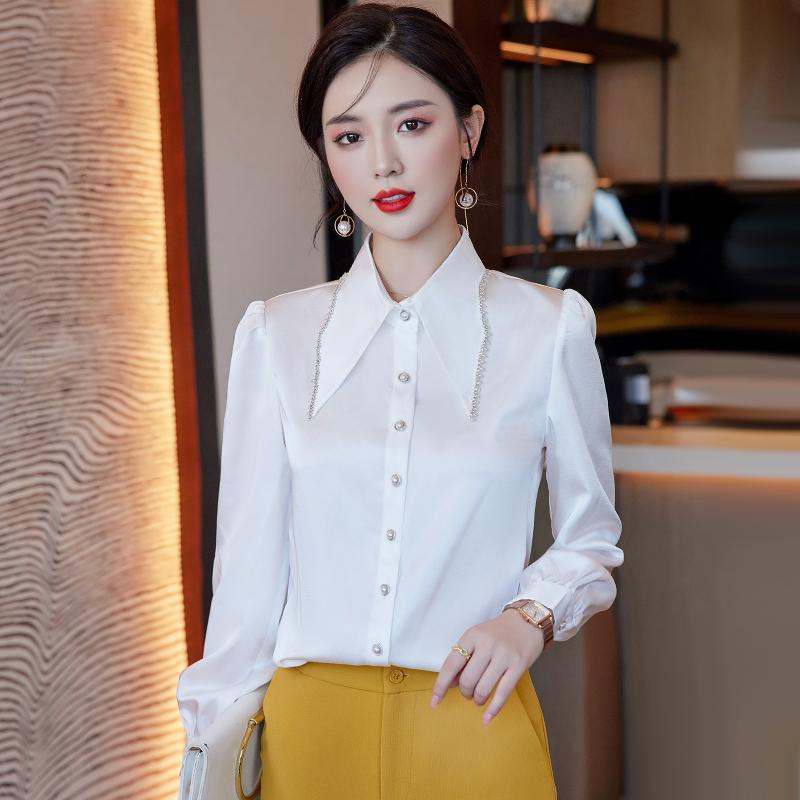 レディース シャツ レディース トップス おしゃれ パンツ ズボン セット ファッション 秋 お姫様 ビーズ カジュアル 白 大きめサイズ 長袖 かわいい スタイリッシュ