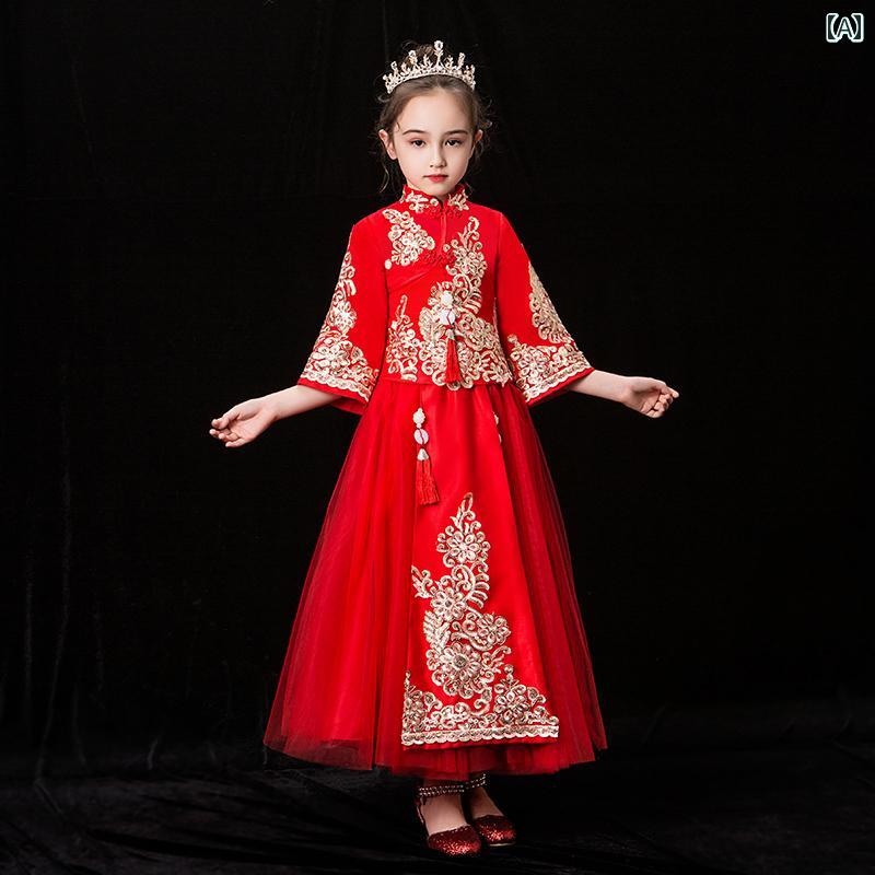 民族 ドレス かわいい 女の子 韓服 チャイナ風 チャイナドレス ロングドレス キッズ 中国風 旧正月 お祝い フラワーガール 衣装 春夏 エスニック ファッション