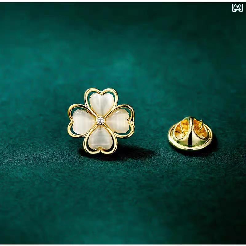 シャツ ブローチ おしゃれ レディース アクセサリー 夏 花 襟 キャッツアイ 四つ葉 花 小さい ブローチ 露出 防止 バックル ピン アクセサリー