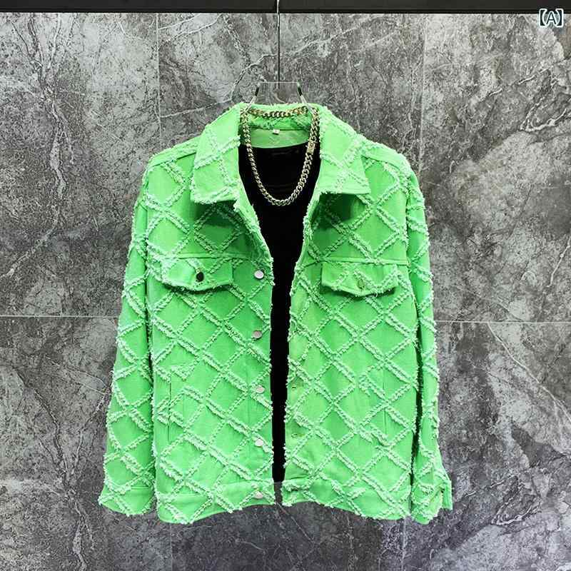 Denim Jacket - 秋 韓国 デニム ジャケット メンズ ストリート アウターウェア ファッション 長袖 シングルブレスト カジュアル 個性 おしゃれ