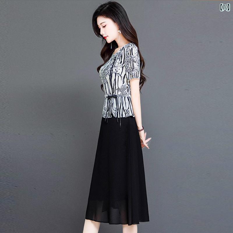 レディース 夏 半袖トップス フレアスカート Aライン 上品 おしゃれ きれいめ イベント パーティー 結婚式 フォーマル お呼ばれ 仕事 ビジネス 衣装 ディナー デート お出け アップ