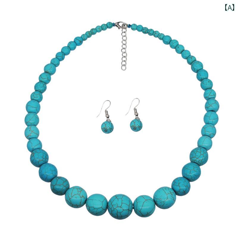 목걸이 여성 민족 미국 개성 심플 다채로운 쇄골 짧은 목 초커 청록색 쥬얼리 세트 혼합 소재