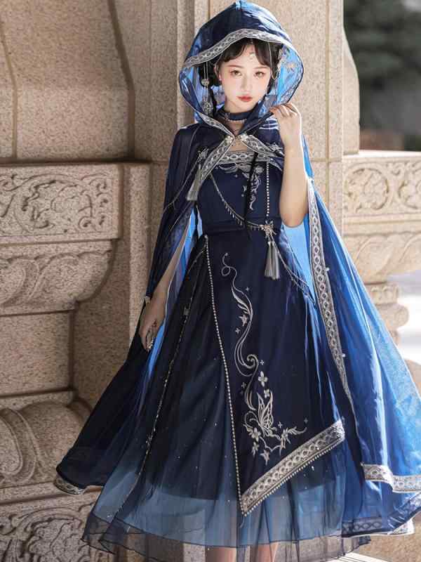 ロリータ ファッション レディース かわいい コスチューム レディース 甘ロリ ゴシック 中国風 漢服 夏 ドレス ワンピース ケープ ガウン セット