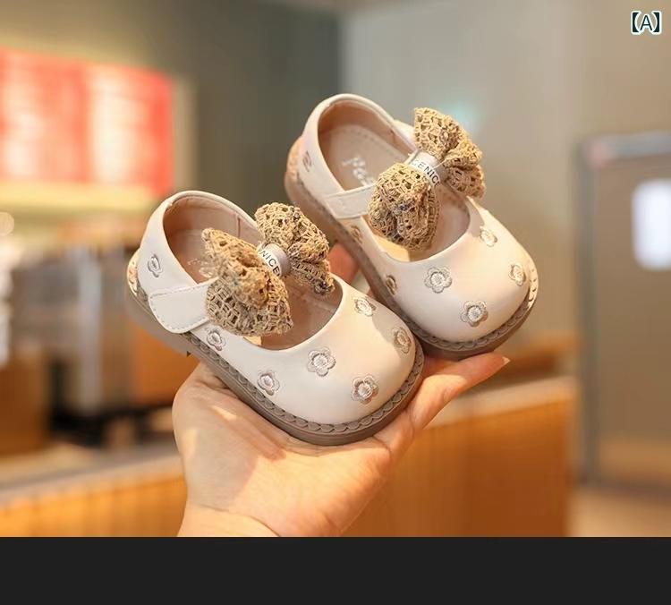Formal Shoes - ベビー キッズ シューズ 靴 女の子 革靴 刺繍 春 ソフトソール 赤ちゃん 幼児 プリンセス 滑りにくい キック防止 ラウンドトゥ リボン